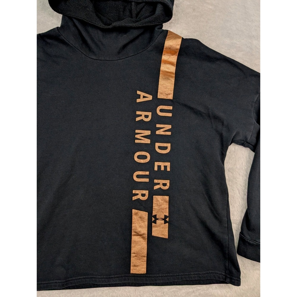 Under Armour Gold Spell Out Hoodie Women's Size XL Black Loose Fit - Picture 2 of 9